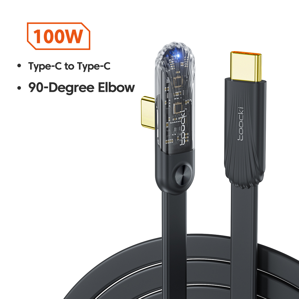 Toocki 100w usb typ c zu usb c kabel 90 grad winkel pd 100w schnell ladegerät typ c kabel für macbook samusng xioami huawei realme: Schwarz / 1m