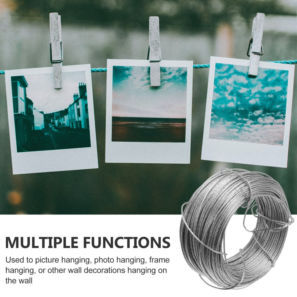 1Set Wire Rope and Photo Frame Hanging Hooks Kit Picture Hangers Picture Hanging Wire Set(20m Wire Rope +20 Sets of Rings)