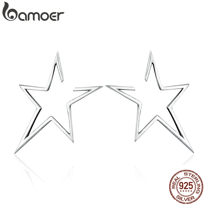 BAMOER Authentic 925 Sterling Silver Exquisite Star Stud Earrings for Women Hyperbole Fine Jewelry Bijoux SCE107