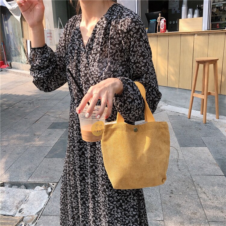 Mini bolso de pana de Estilo Vintage para mujer, mini bolso de mano pequeño, informal, para el almuerzo: Corduroy yellow