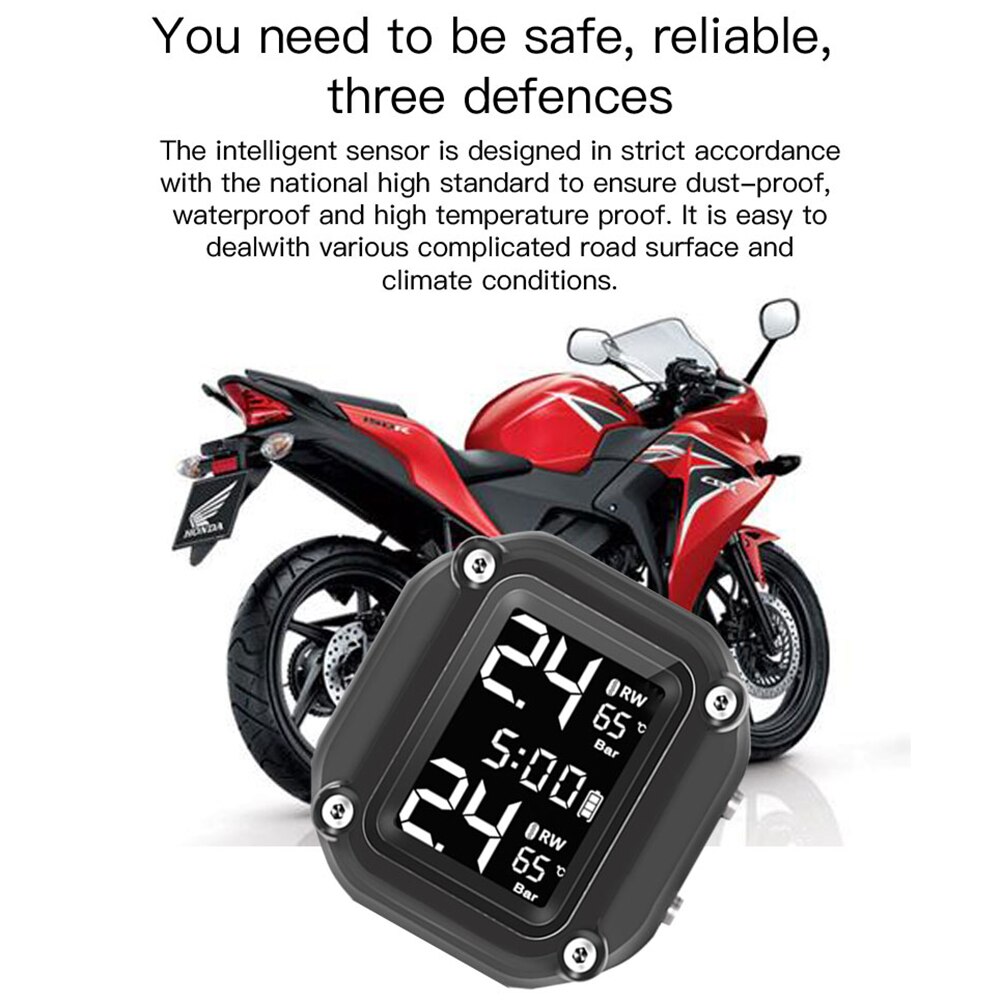 Solar TPMS with Time Display IP65 Tire Pressure Monitoring System Unique Parts Portable Car Ornaments for Motorcycle