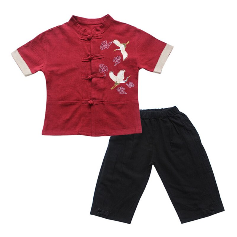 Chinese style boy cotton and linen suit summer short-sleeved children's clothing retro Tang suit school uniform Hanfu