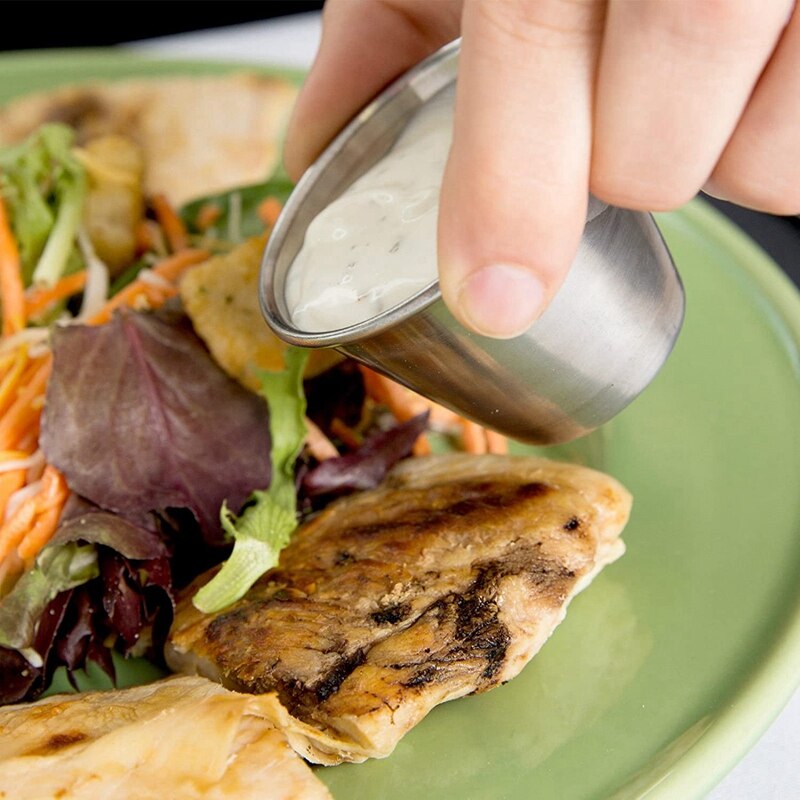 Pack of 12 - Premium Brushed Stainless Steel Condiment Sauce Cups Spices Pots Liquid Dips Bowls - 2.5Oz 70Ml