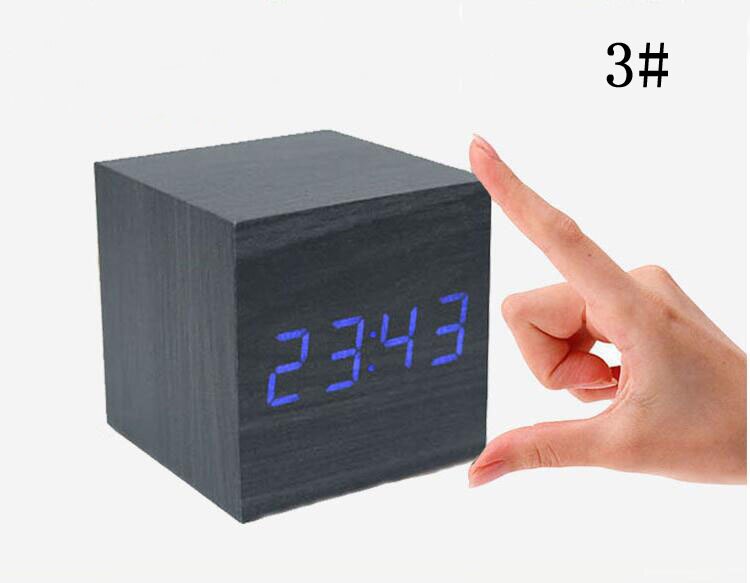 Mini vierkante Voice control functie LED klok Mode Houten meubelen klok Temperatuur en tijd digitale klok