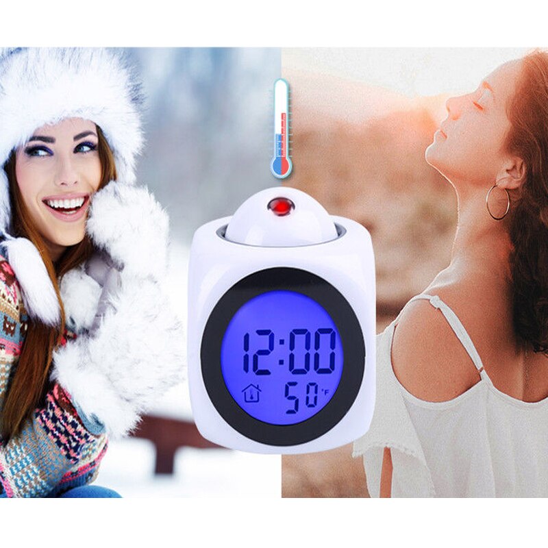 ZGXTM LCD Projection LED Display Time Digital Alarm Clock Talking Voice Prompt Thermometer Snooze Function Desk