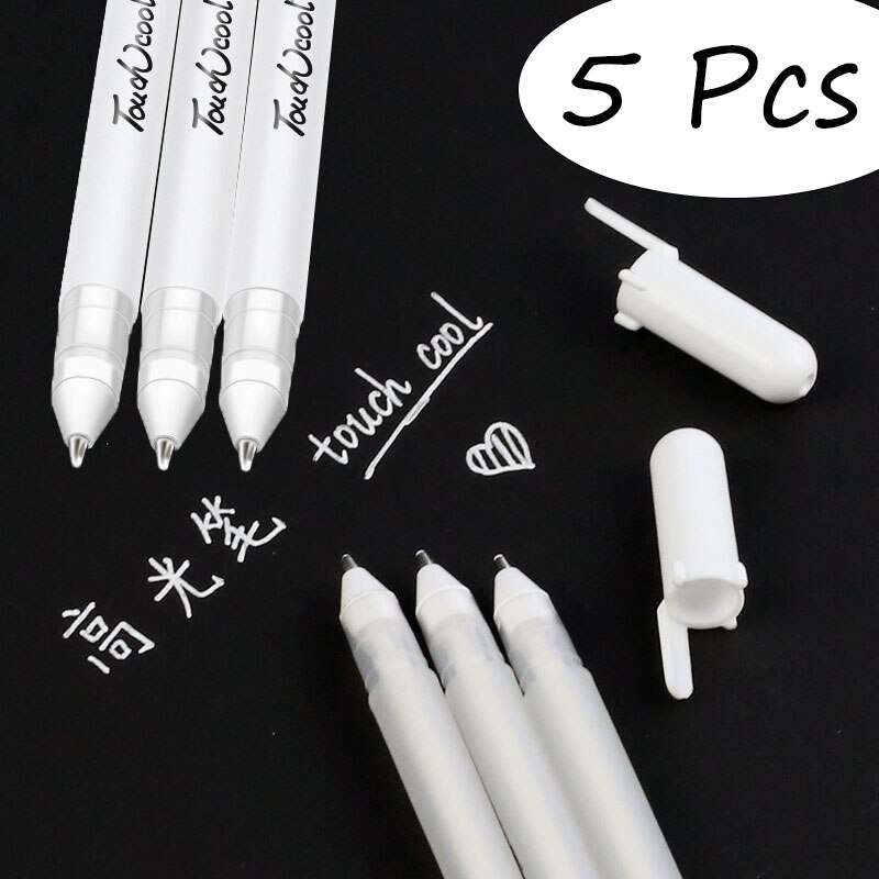 5 st 0.8mm vit ink gel penna highlight markör penna fin spets för student brevpapper ritning konst skrivande skolmaterial