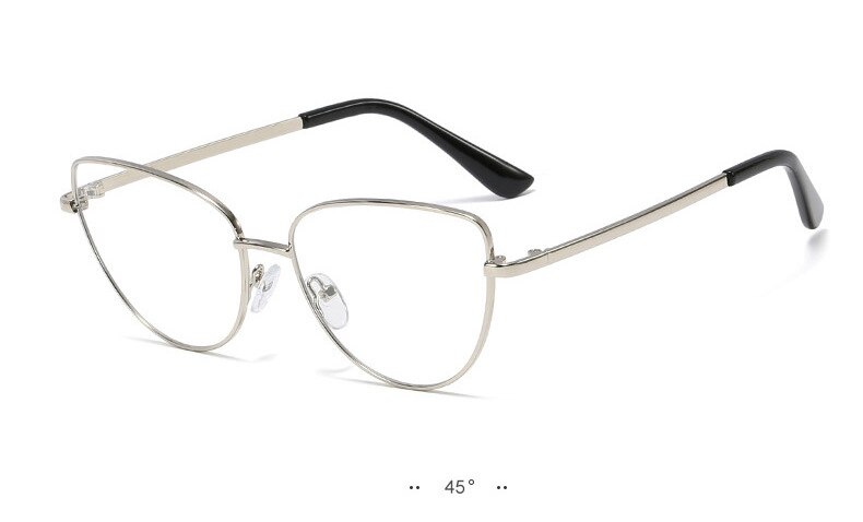 SOPRETTY de tendencia Retro Metal ojos de gato Marco de gafas de espejo plano, marcos de vidrio recetados para miopía, caso de hipermetropía F0225: Silver