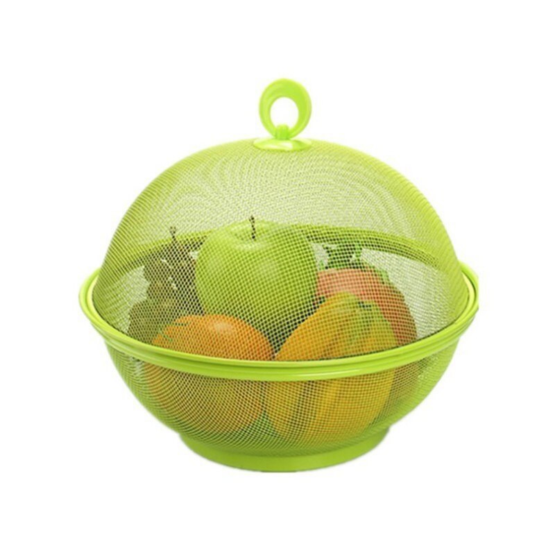 Grid Fruit Basket Iron Fruit Plate With Lid Kitchen Dishwashing Drain Baskets HomeTable Decoration: green