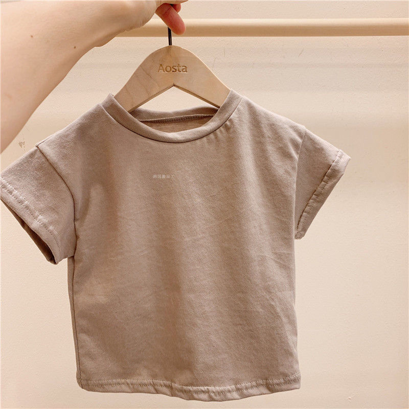 Baby Boy T-shirt 2022 Zomer Koreaanse Meisjes Kleding Pasgeboren Korte Mouw Tees Zuigelingen Jongens Katoen Solide Toevallige Trui tops: Gray / 9M(73)