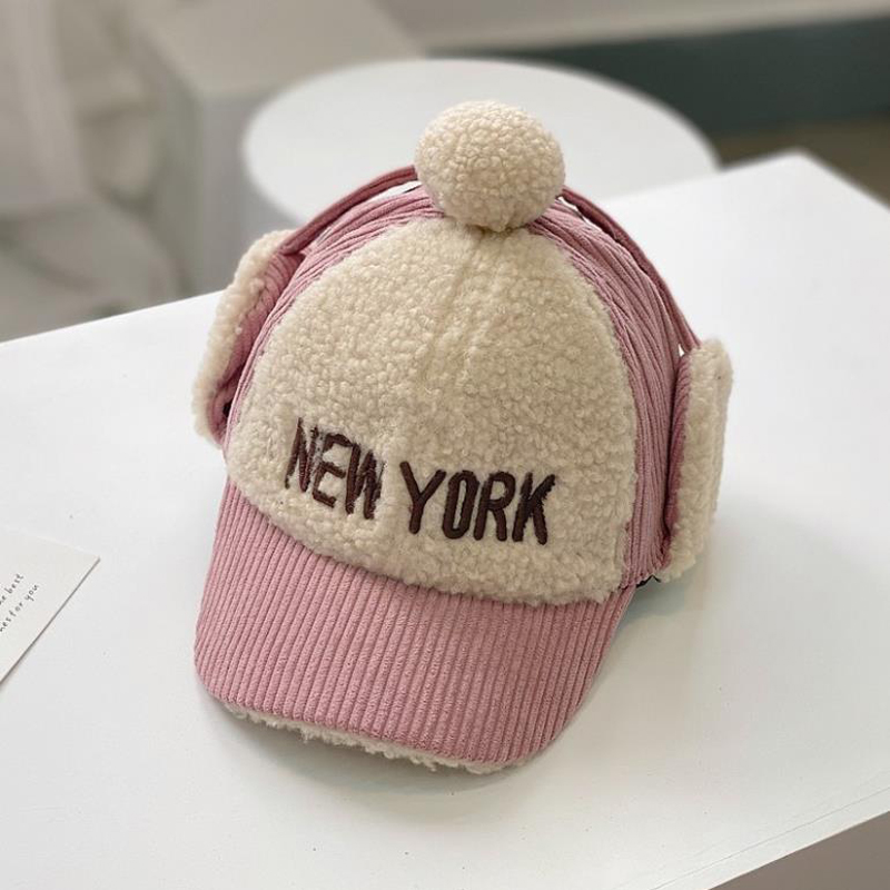 Doitbest snapback hat barn drenge piger baseball kasketter hip hop kasket york bogstaver vinter varme børn solhatte børn øreklap kasket: Lyserød