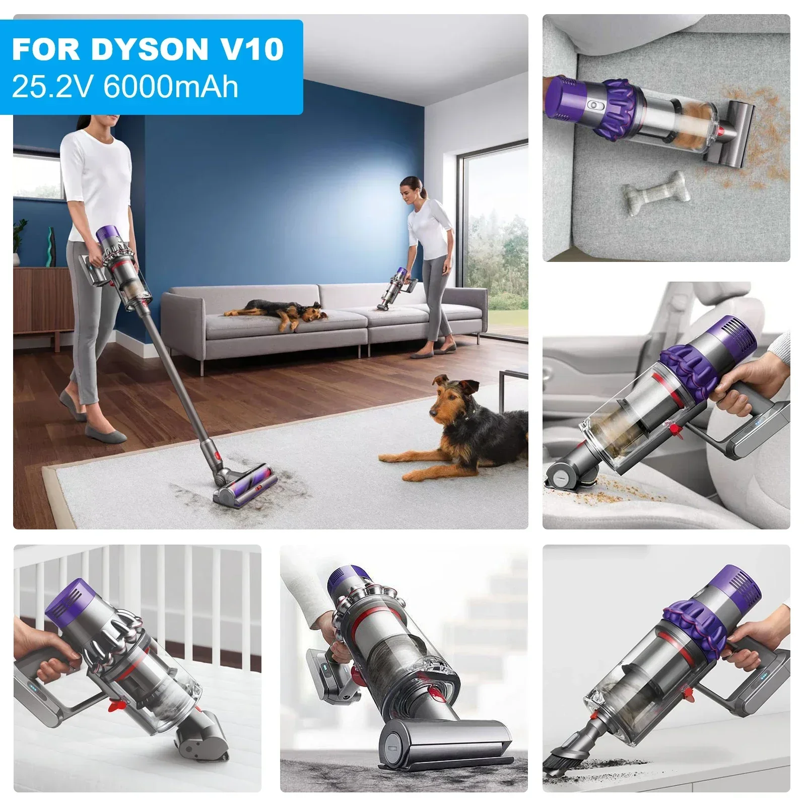 Akumulator 21,6 V do Dyson V6 V7 V8 V10 Series SV12 DC62 SV1 6000 mAh Akumulator do odkurzacza Dyson Zapasowe akumulatory