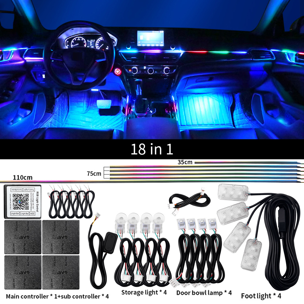 Luz LED ambiental Universal para Interior de coche, sinfonía FullColor Streamer RGB, 64 colores, tira acrílica oculta, decoración, lámpara de ambiente: Blanco