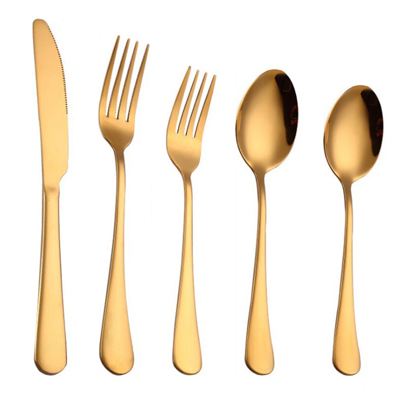 Goud Bestek Set Vorken Lepels Vorken Messen Servies Set Servies Stalen Bestek Set Chopstick Lepel Mes Vork: 03