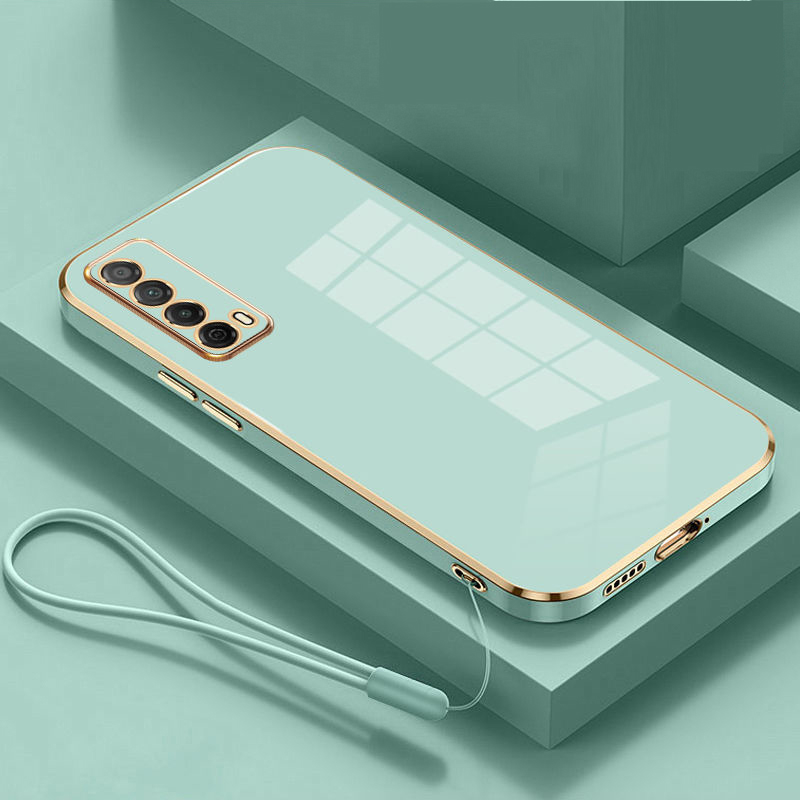 Pour Huawei Y7a étui de luxe carré placage Huawei P smart coque de téléphone PPA-LX1 antichoc souple TPU Silicone couverture arrière Fundas: Aluminium / Noir Vert