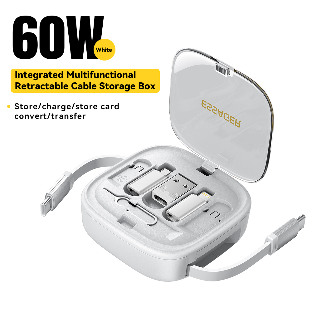 Essager usb c zu tpye c kabel pd 60w für xiaomi poco schnell lade daten reise multifunktion ales kabel mit halter aufbewahrung sbox: WHITE
