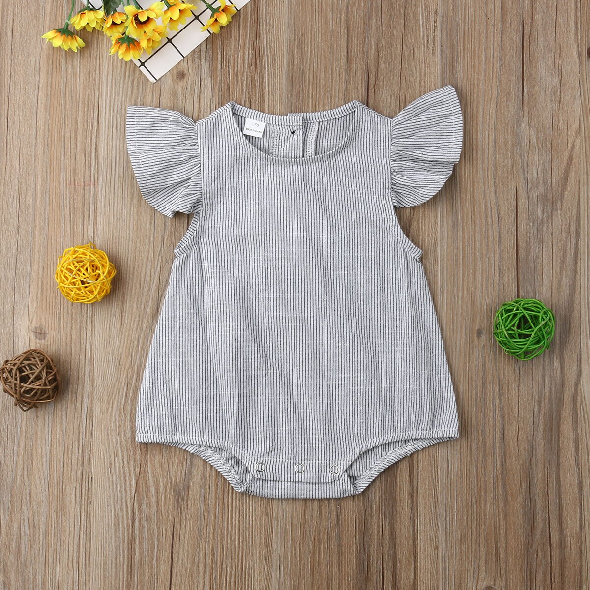 Newborn Infant Kids Baby Girl Boy Romper Petal Sleeveless Striped Cotton Jumpsuit Playsuit Summer Clothes 0-18M