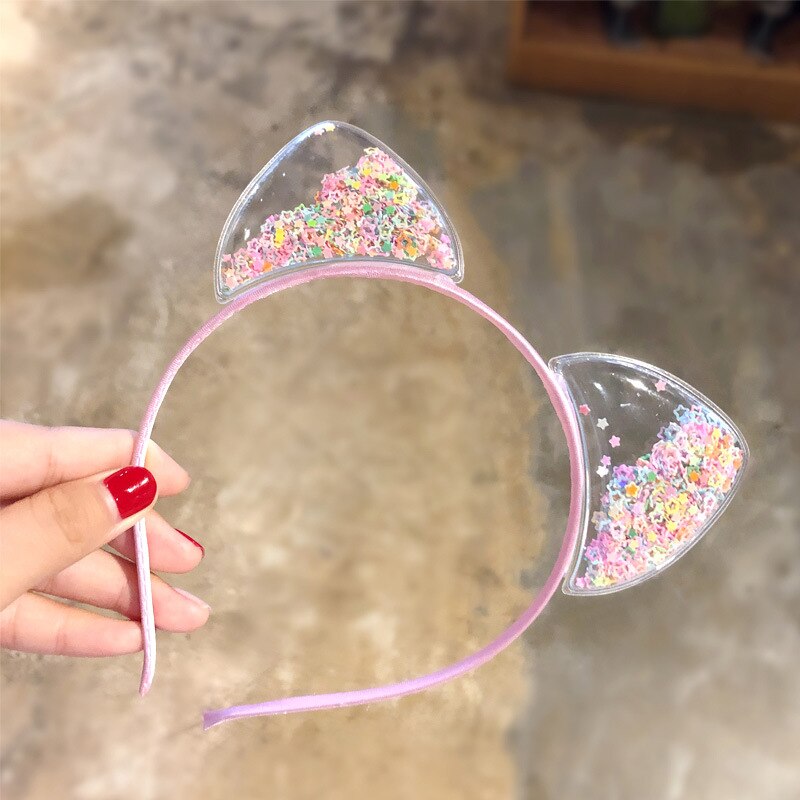 Diadema con orejas de gato y corona de lentejuelas brillante colorido para niña, accesorios para el cabello: 1