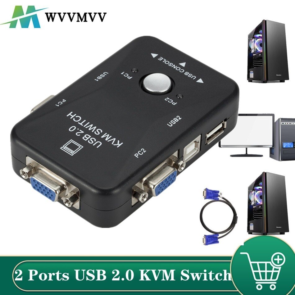 Wvvmvv Usb Kvm Switch 2 Port Vga Svga Switch Box Usb 2.0 Kvm Muis Switcher Toetsenbord 1920*1440 Vga splitter Box Sharing Switch