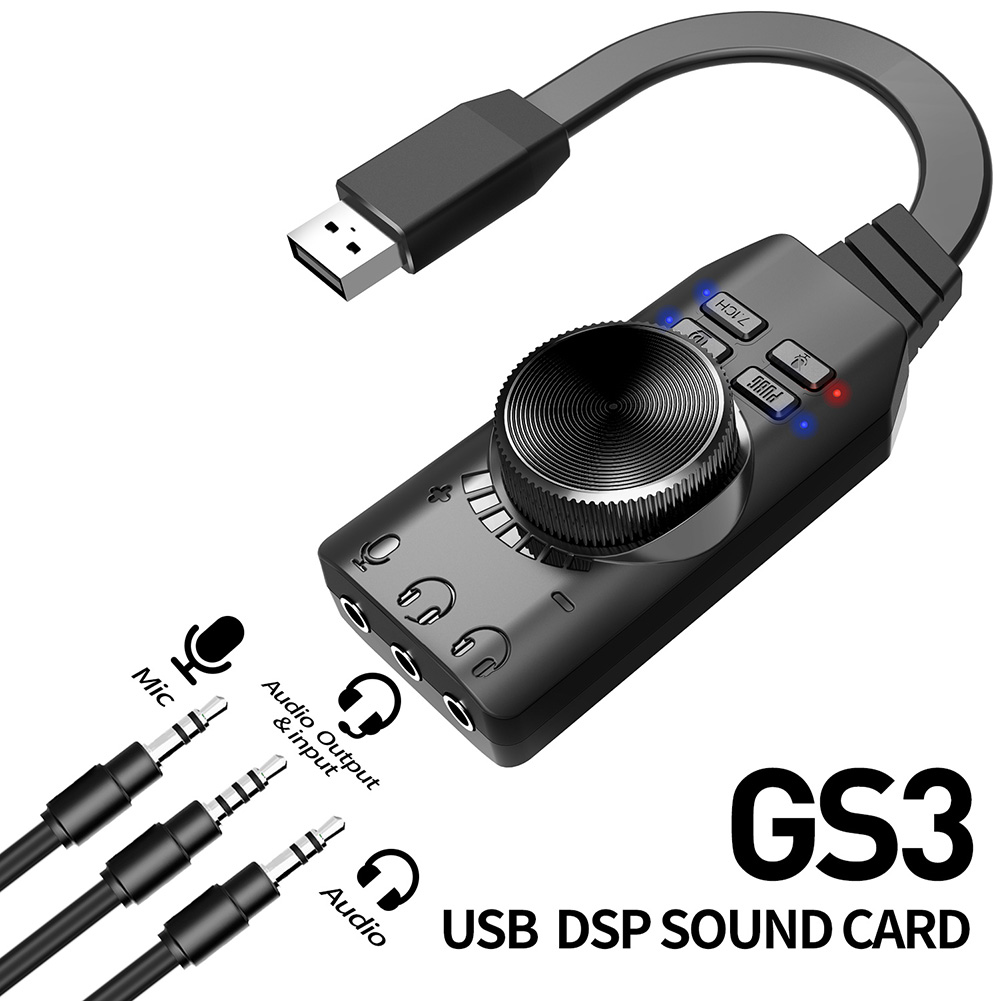 Audio Jack Cable Mute Switch Volume Adjustment Adapter GS3 7.1 Channel Sound Card External USB Audio 3.5mm Headset Stereo