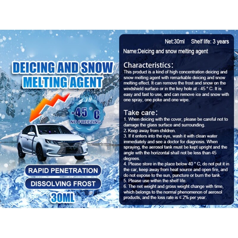 30/50/100Ml Ice Remover Spray Sneeuw Smelten Agent Voor Autoruit Glas Smelten Sneeuw Agent Voorruit de-Icer