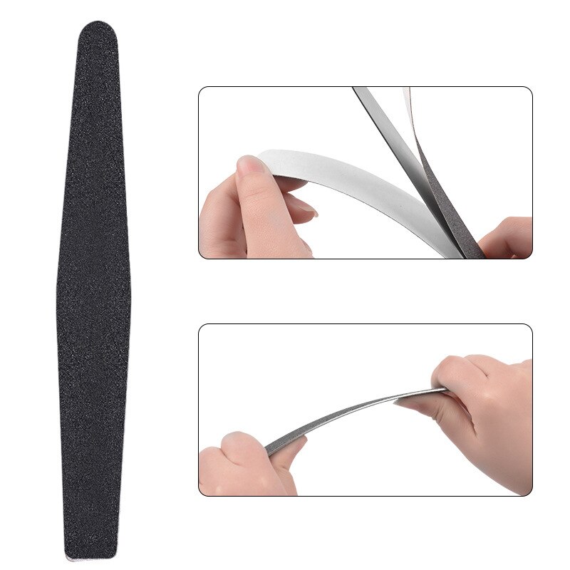 Recambio de limas de uñas de acero inoxidable, bloque de pulido, mango de Metal con 10 Uds. De tiras de papel de arena negra, Lima de manicura de lijado