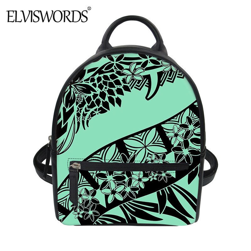 ELVISWORDS-Mini mochila De Cuero PU para Mujer, bolsa para hombro duradera con estampado Tribal polinesiano, Hawái, Plumeria: ZBX2039Z4