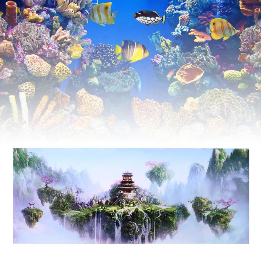 Modieuze Pvc Aquarium Achtergrond Poster Waterdichte Lijm Sky Kasteel Patroon Sticker Aquarium Decoratie