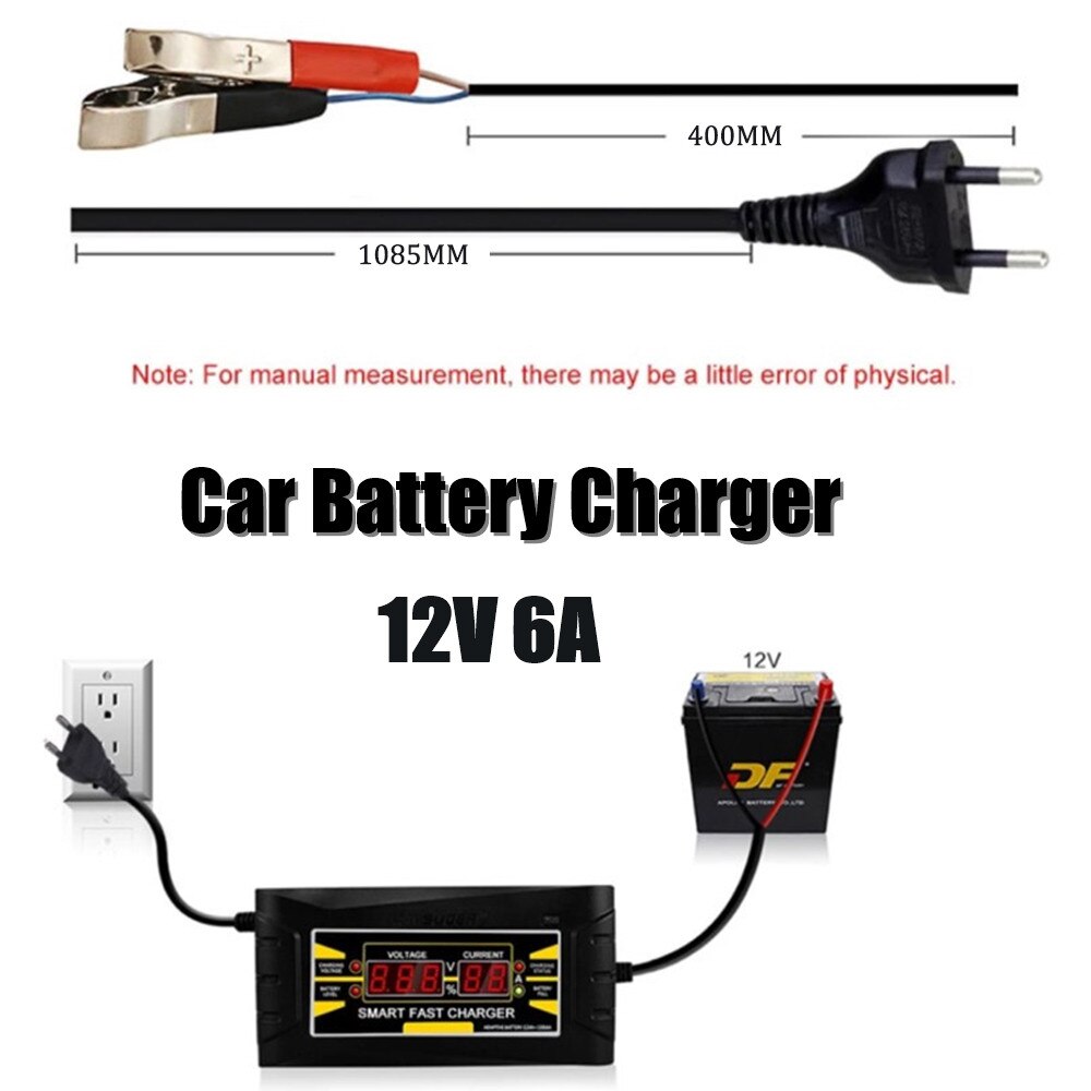 Car Battery Charging Units Automatic Car Battery Charger Jump Starter Wire 150V-250V To 12V 6A EU Car Charger For Car Battery