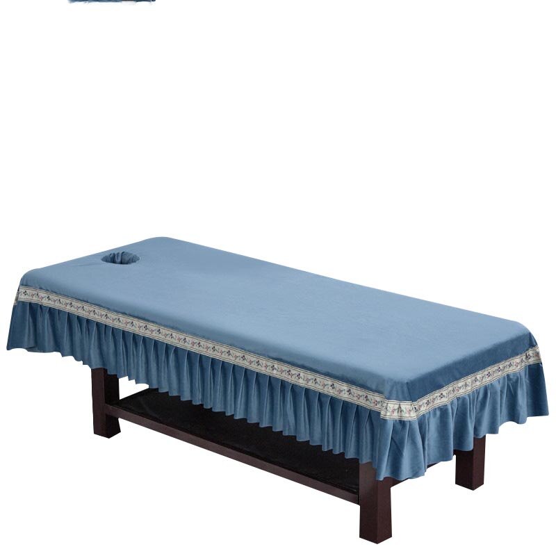 Wysokiej jakości holenderski kaszmirowy salon kosmetyczny pościel spa masaż łóżko zabiegowe stół arkuszy pełna pokrywa z spódnica: Niebieski
