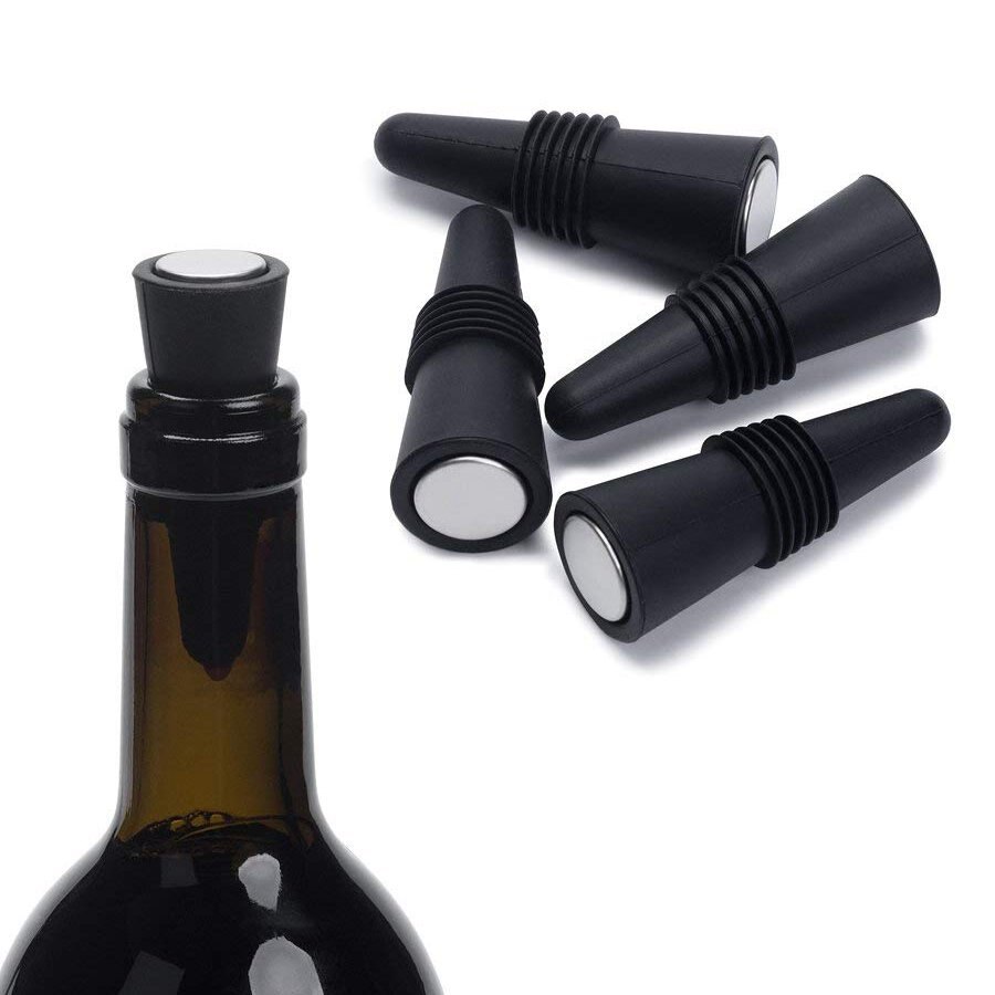 Vinpropper (sæt  of 5),  silikone vinflaskepropper og drikkevareflaskepropper, sort