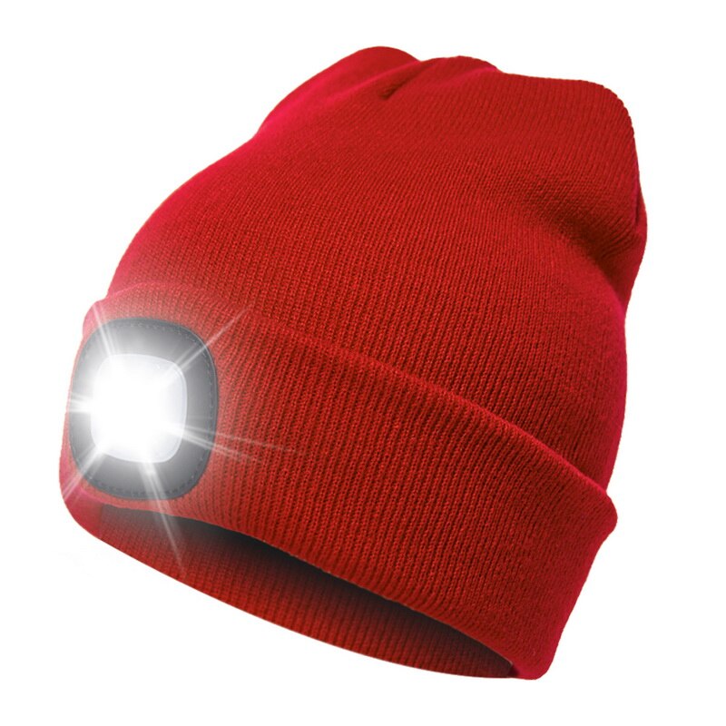 Winter Unisex Warmer Knit Cap Hat Button Battery LED Beanie Cap LED Spot light hat LED light headlights