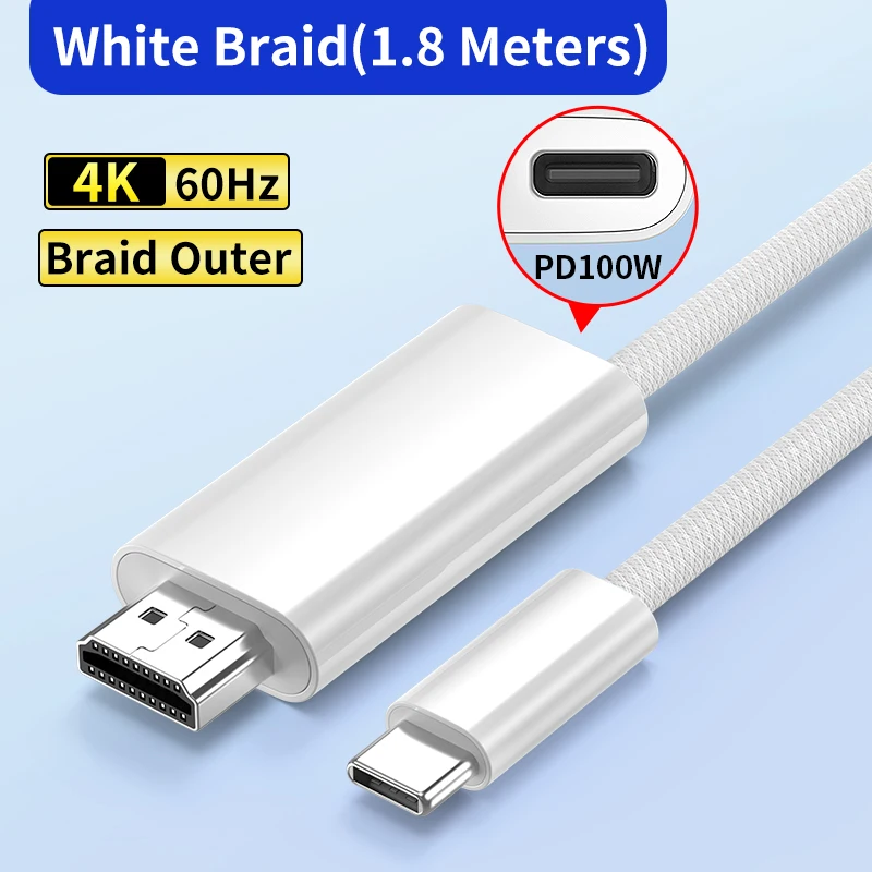 Kabel Unnlink 4K USB C do HDMI z ładowaniem PD Konwerter telefonu na telewizor typu C Thunderbolt 3 do iPhone15/16 MacBook Samsung Dex: WHITE