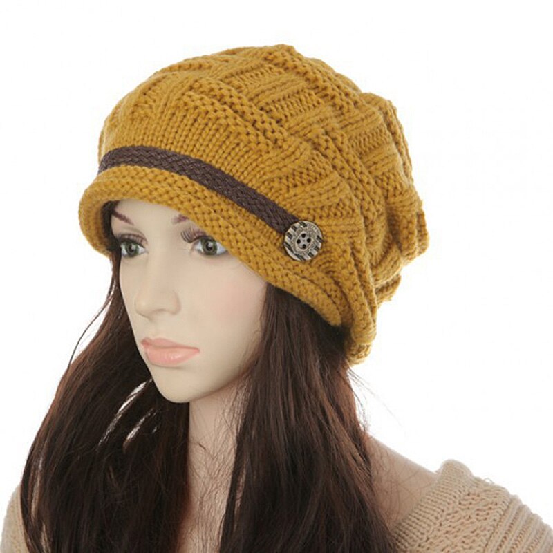 Newly Women Ladies Winter Warm Knitted Rageared Baggy Beanie Hat oversized Braided Cap FIF66: Yellow