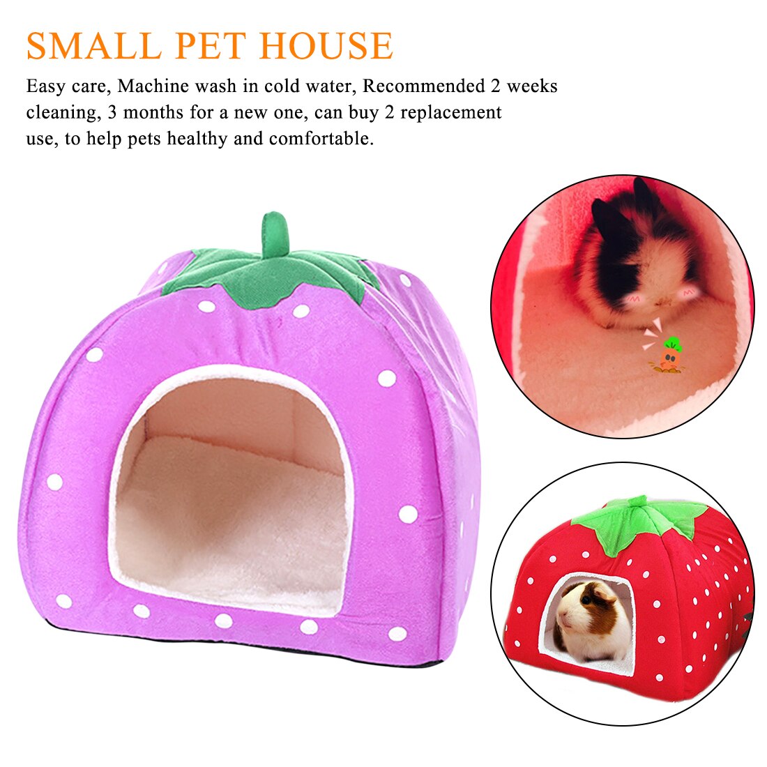 Pop Hamster Cage Toys Small Foldable Pet Animal Guinea Pig Bed Strawberry House Nest Winter Warm Squirrel Rabbit Chinchilla Rat
