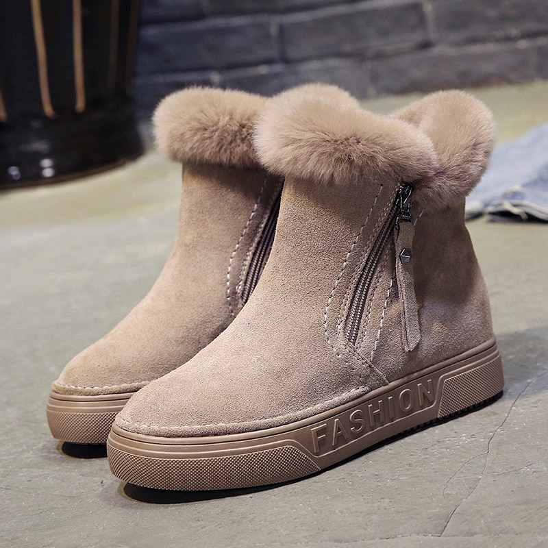 Dam vinter ankelstövlar dragkedja flock plattform snö dam plysch sneakers lediga platta skor kvinna skor gummi botas mujer