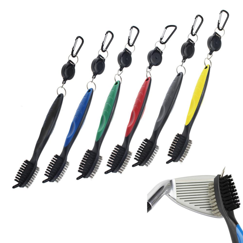 1Pcs Golf Borstel En Groove Cleaner Met Intrekbare Clip, Breidt 2 Ft. Messing, Nylon En Spike Schoonmaken Tool