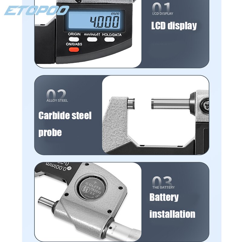Wysokiej jakości 0-25Mm mikron cyfrowy zewnętrzny mikrometr elektroniczny mikrometr 0.001Mm cyfrowy miernik narzędzia pomiarowe