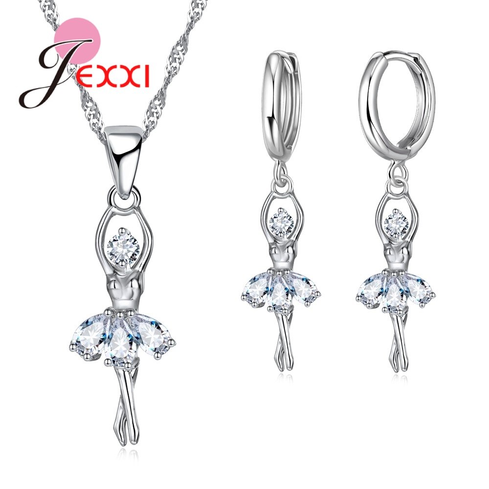 Pendant Necklace Hoop Earrings Sets For Engagment Party Real 925 Sterling Silver Crystal Jewellery