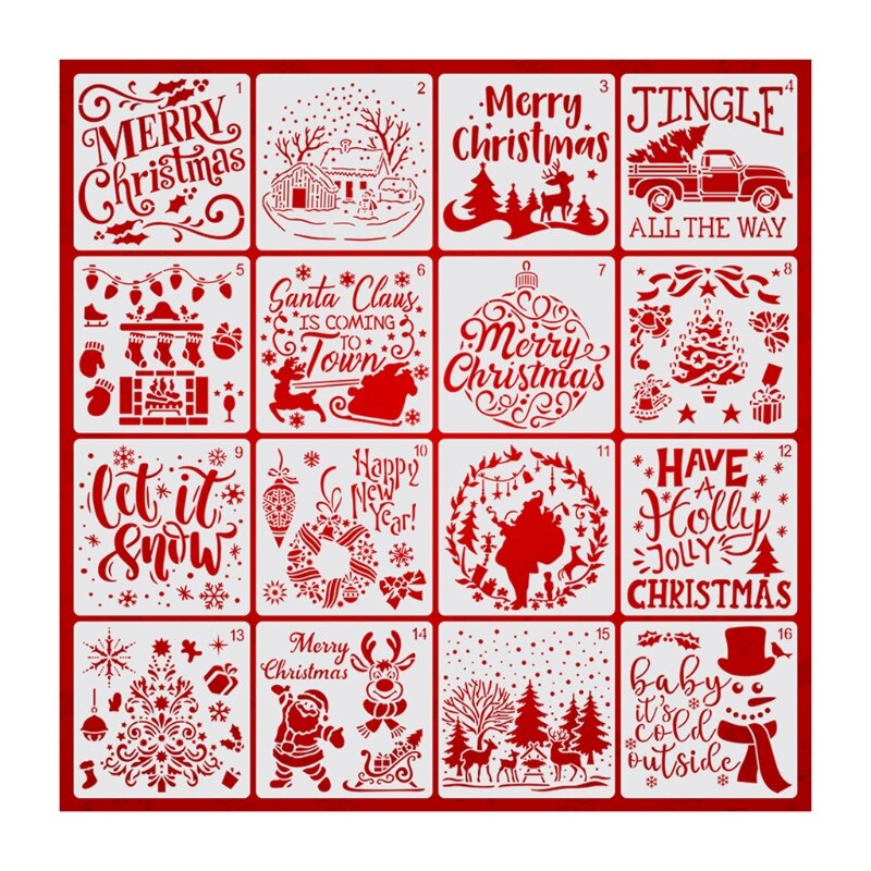 24Pack 16 Pack Christmas Painting Stencil Kit DIY Drawing Stencils Templates for Painting on Wood Wall Home Decoration