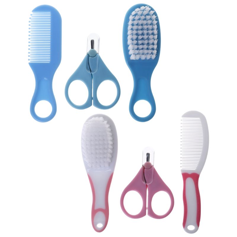 1 Set Baby Grooming Brush Comb Scissors Newborn Kids Nursing Care Nail Cutter Clippers Safe Portable Hair Head L4MC