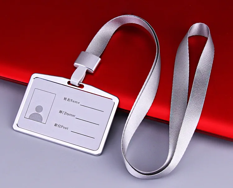 Card Holder Neck Strap with Lanyard Badge Holder Work ID Card Bus Business ID Holders Aluminum Alloy Card Holder Office Supplies: GRAY