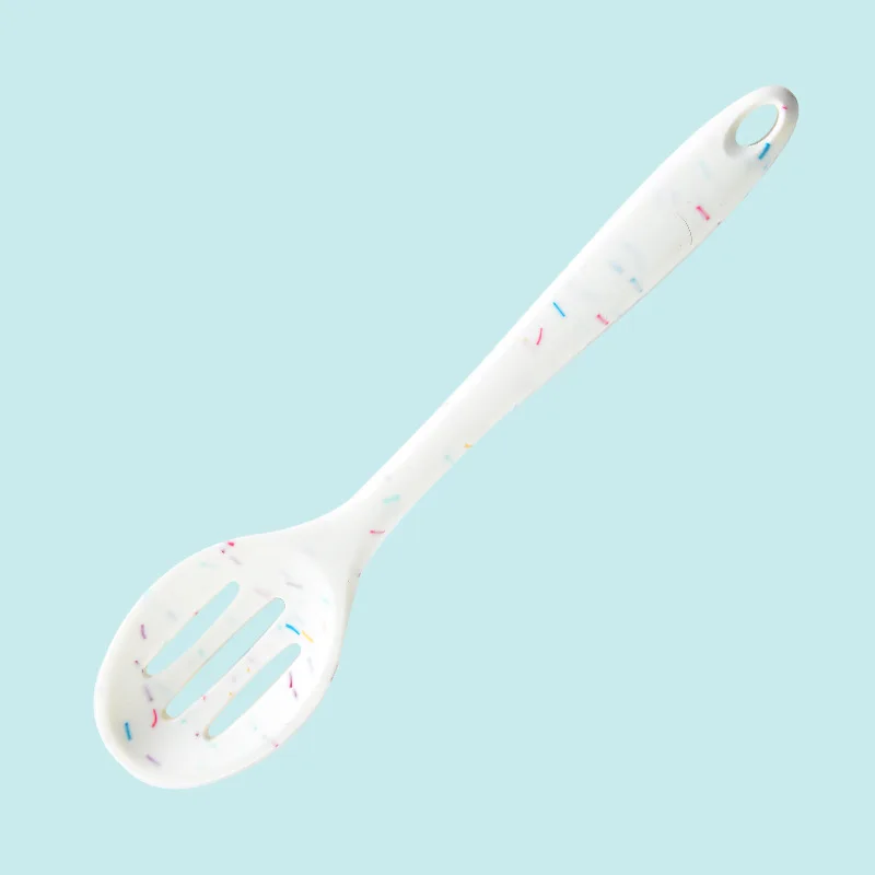 Color Dot Silicone Kitchenware Long Handle Soup Spoon Colander Frying Spatula Egg Beater Household Baking Cooking Tools: Dark Khaki