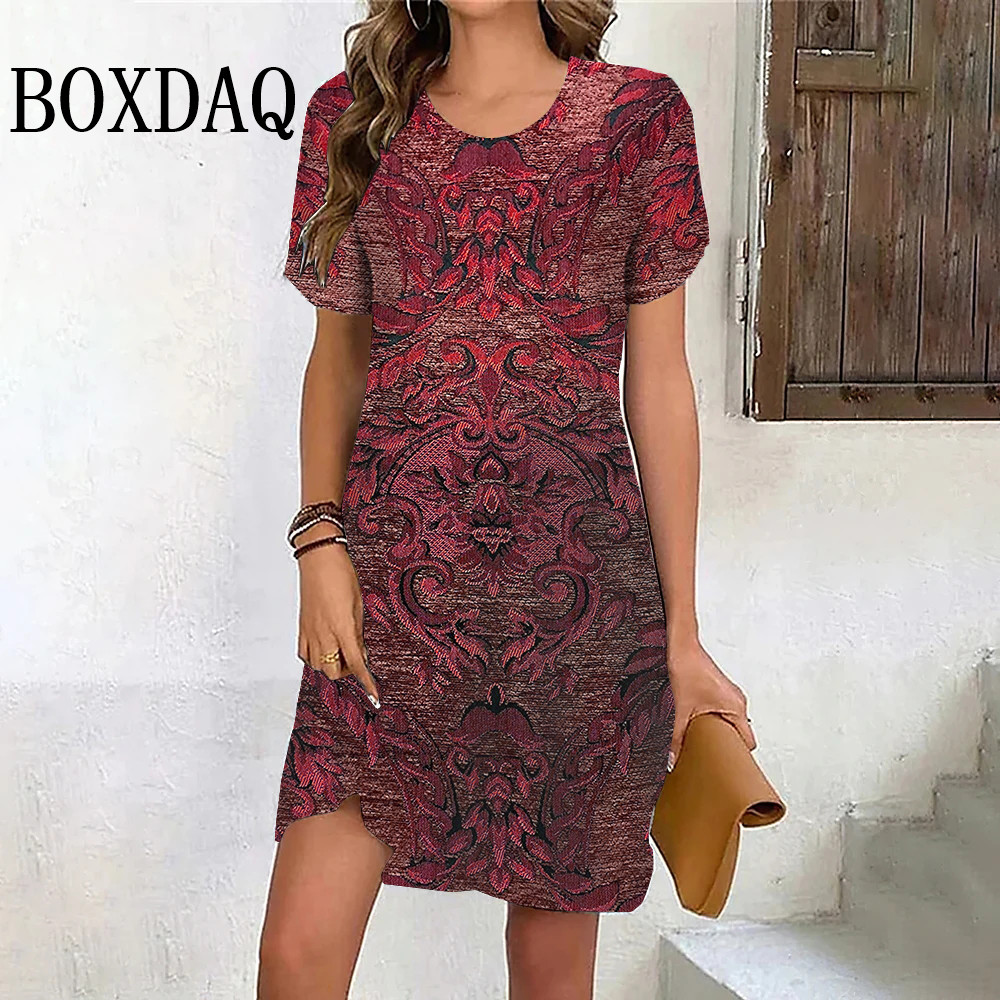 Vestidos vintage de estilo étnico para mulheres, estampa 3D, manga curta, mini vestido solto, roupas casuais, moda, verão, 2024: S / Preto