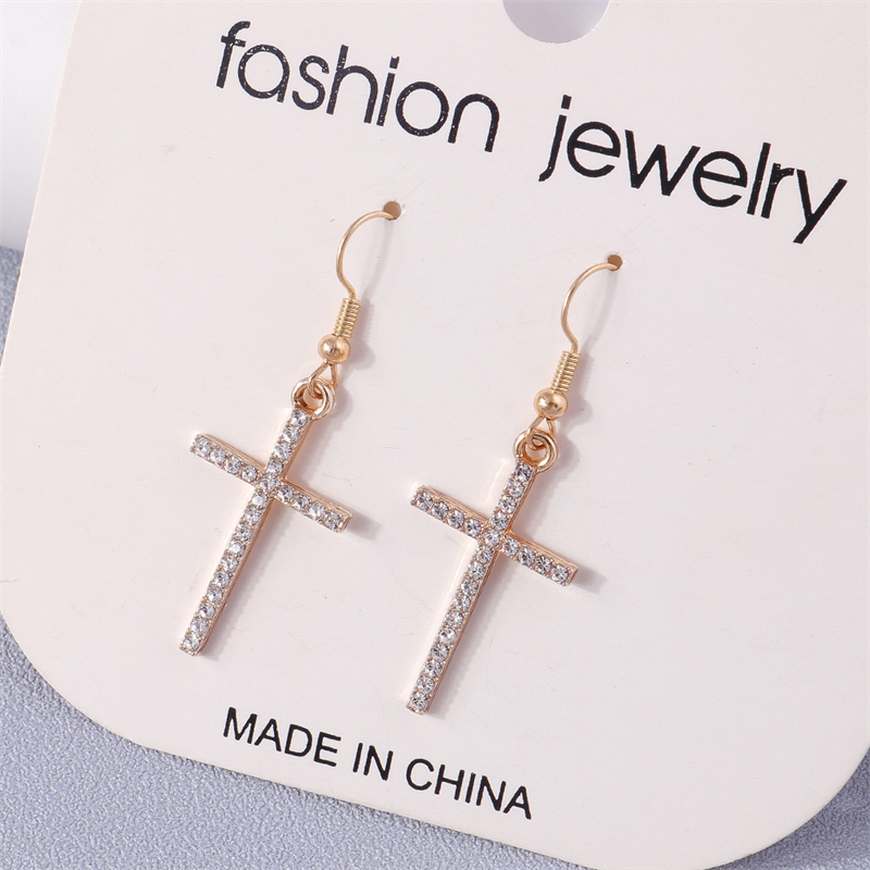 Nuevos pendientes colgantes de Cruz negra para mujer, pendientes de gancho colgantes de Cruz de Metal gótico, accesorios de joyería de para niñas: COLOR ORO ROSADO