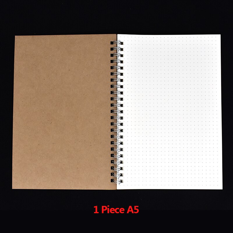 Spiral Bullet dotted journal, Square, Ruled, Blank optional Kraft paper cover Three sizes, 50 sheets/100 pages Diary Sketchbook: 1PC A5