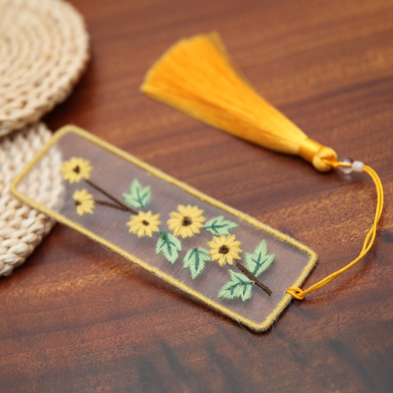 Chinese Flower Pattern DIY Bookmark Embroidery Kit with Hoop Needlework Cross Stitch Handmade Craft Sewing Art Unfinished Kit: 5