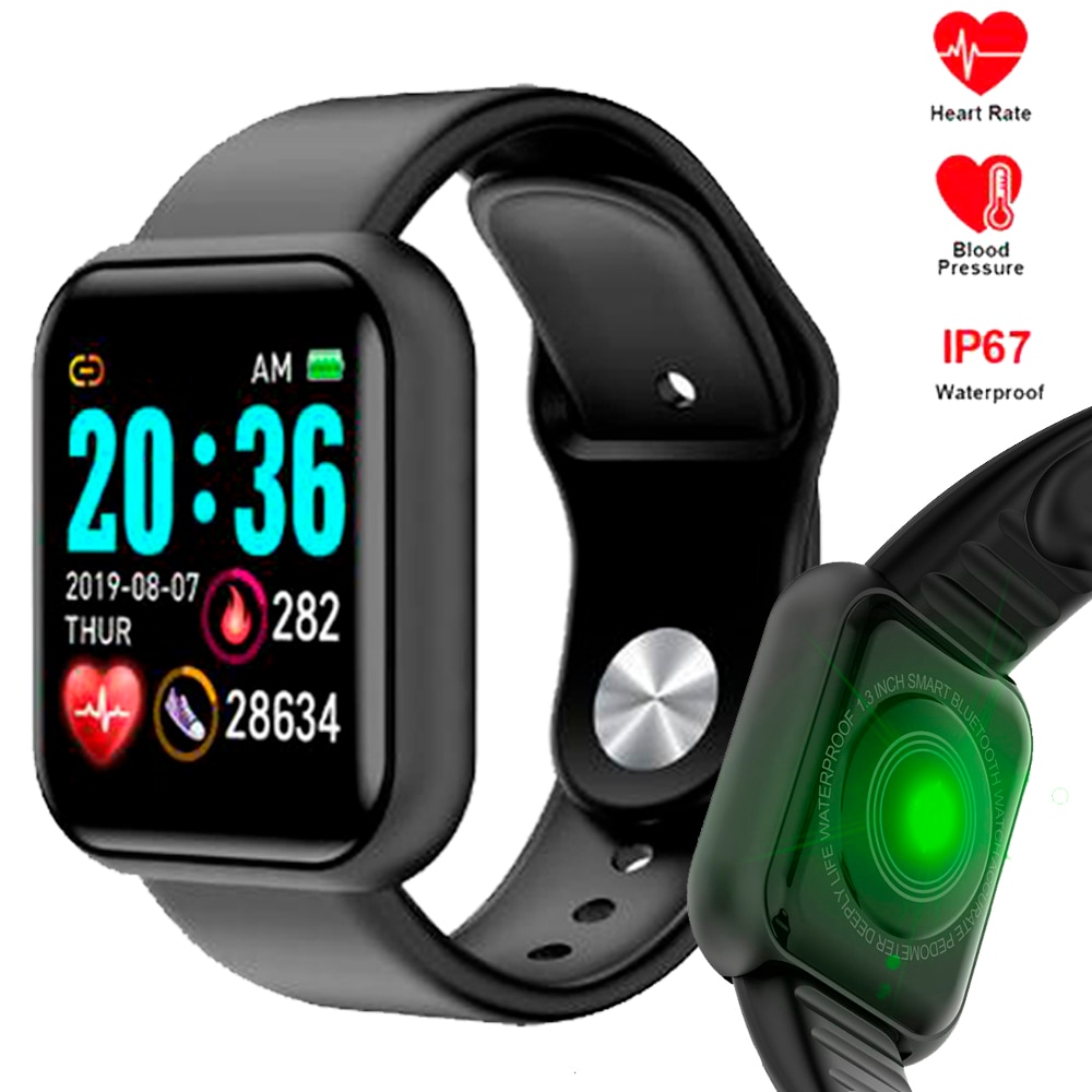 Y68 blåt vandtæt digitale smarte ure mænd kvinder børn smart armbåndsur hr / bp rate smartwatch fitness tracker pk  d20