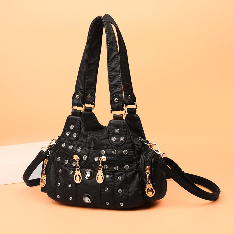 Luxus Weichem Leder Tote Handtaschen für Frauen Retro Umhängetasche Diamant Schulter Tasche Dame Multi-Tasche Crossbody Hobos tasche
