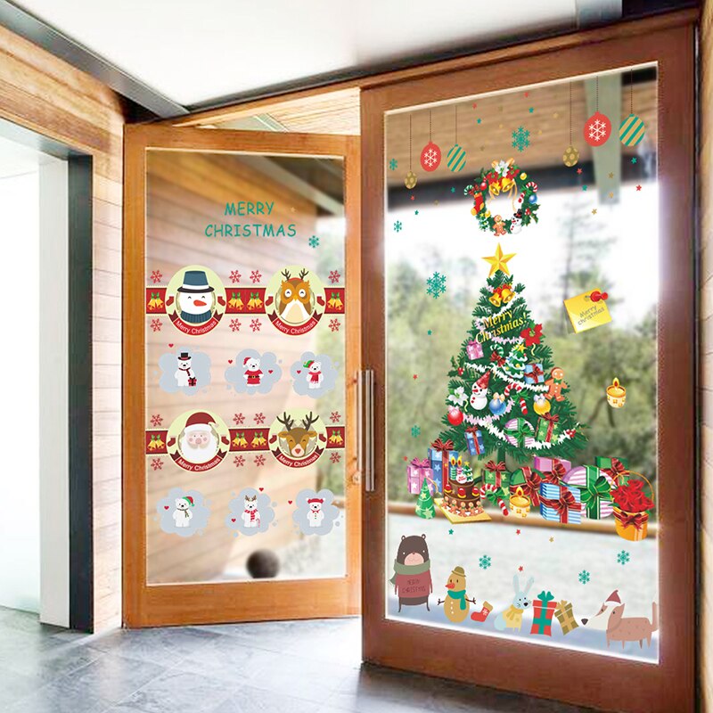 Vrolijk Kerstfeest Rendier Kerstman Muurstickers Thuis Woonkamer Decoraties Etalage Glas Xmas Decor Pvc Wall Art Decals