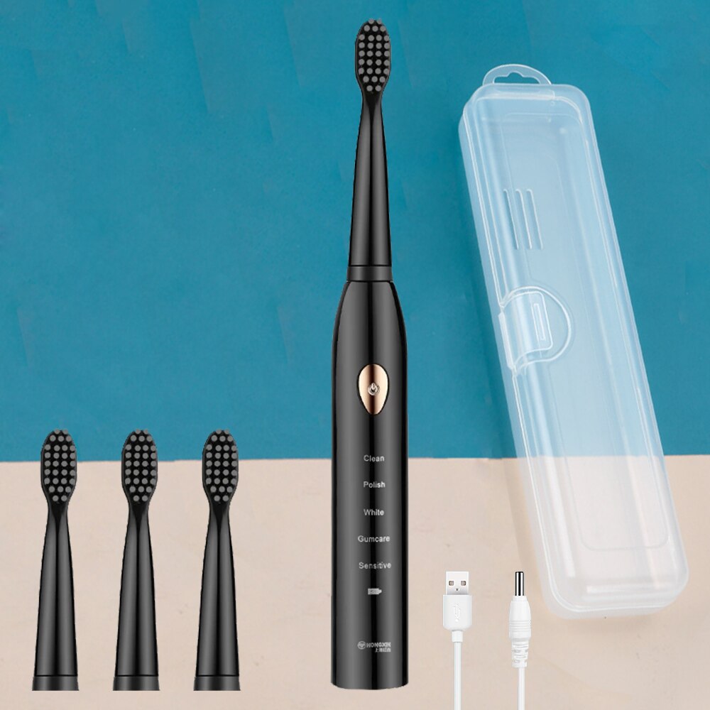 Poderoso ultra sônico sonic escova de dentes elétrica carga usb recarregável escovas de dentes lavável branqueamento eletrônico escova de dentes: Set B 4 head